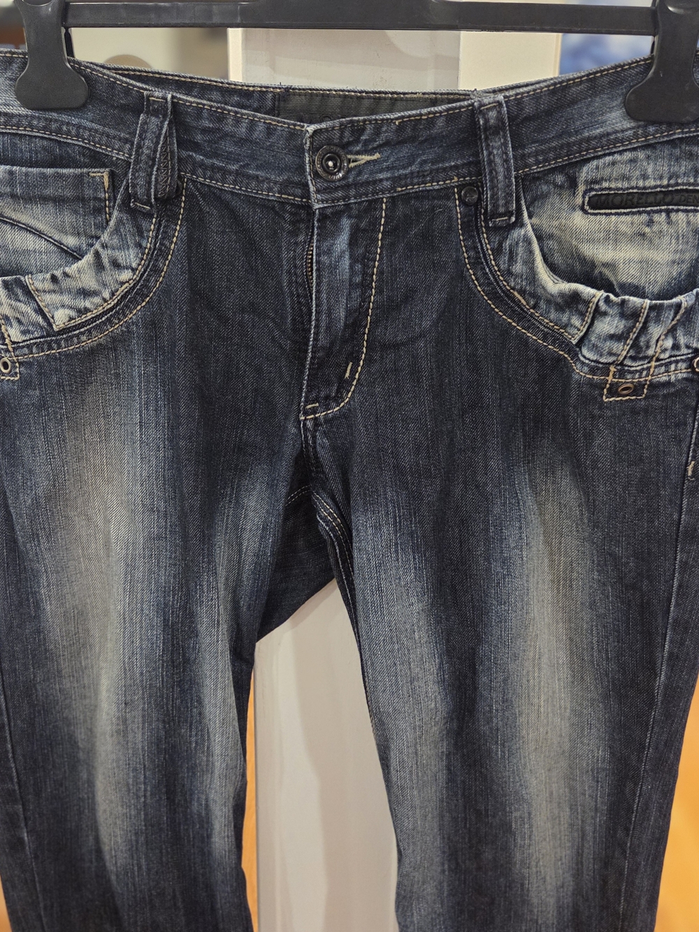 Frankie Morello Men’s Straight Fot Distressed Jeans in Dark Blue Faded Wash (34)